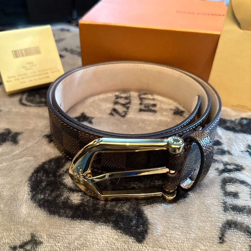 Louis Vuitton Damier Ebene Belt with Gold Buckle